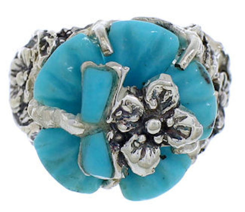 Southwest Turquoise Flower Dragonfly Jewelry Ring Size 5-1/4 EX23349