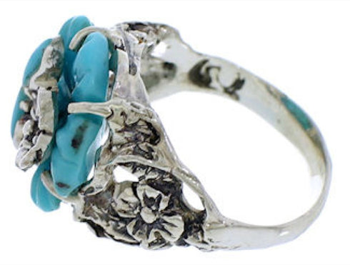 Southwest Turquoise Flower Dragonfly Jewelry Ring Size 5-1/4 EX23349