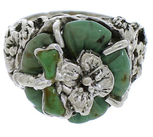 Southwest Turquoise Silver Flower Dragonfly Ring Size 4-3/4 EX23384