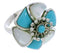 Southwestern Turquoise Mother Of Pearl Flower Ring Size 4-3/4 EX23417