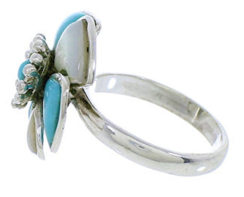 Southwestern Turquoise Mother Of Pearl Flower Ring Size 4-3/4 EX23417
