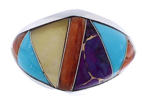 Multicolor Inlay Southwest Sterling Silver Ring Size 6-3/4 EX22451