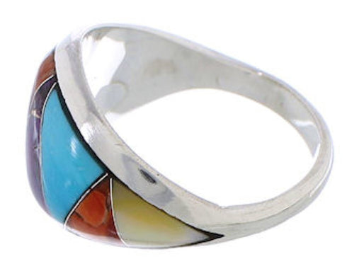 Multicolor Inlay Southwest Sterling Silver Ring Size 6-3/4 EX22451