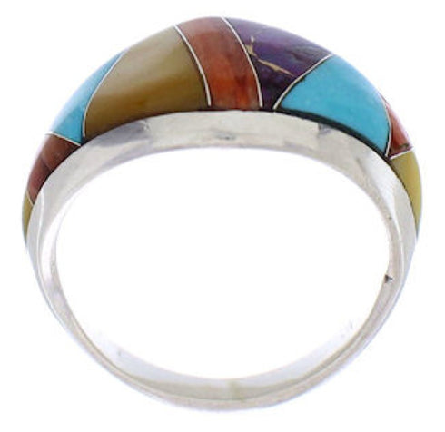 Multicolor Inlay Southwest Sterling Silver Ring Size 6-3/4 EX22451