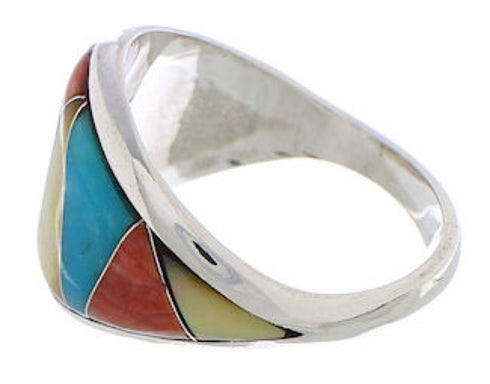 Southwest Sterling Silver Multicolor Inlay Ring Size 8-1/2 EX22455