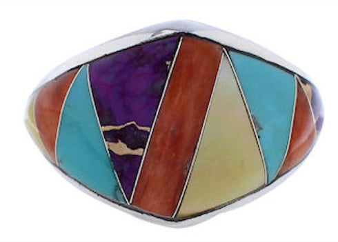 Multicolor Inlay Sterling Silver Jewelry Ring Size 8-3/4 EX22463