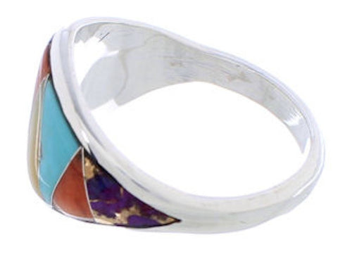 Sterling Silver Southwest Multicolor Inlay Ring Size 8-1/2 EX22469