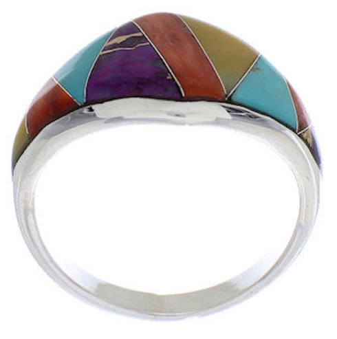 Multicolor Inlay Sterling Silver Jewelry Ring Size 8-3/4 EX22463