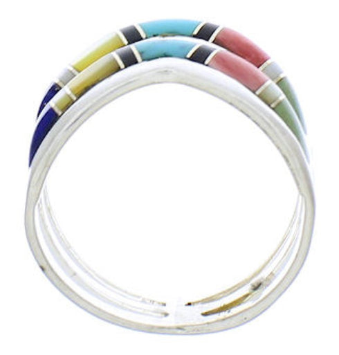 Genuine Sterling Silver Multicolor Inlay Ring Size 8-3/4 VX58486