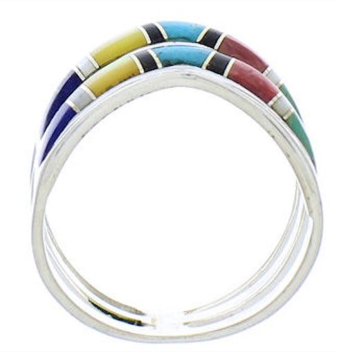 Southwest Sterling Silver Multicolor Inlay Ring Size 4-3/4 VX58491