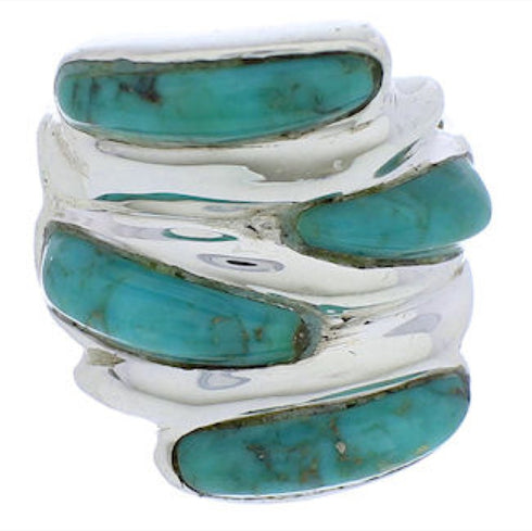 Silver Turquoise Inlay Ring Size 5-3/4 FX21938
