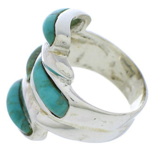 Turquoise Inlay Jewelry Silver Southwestern Ring Size 6-1/2 FX22032