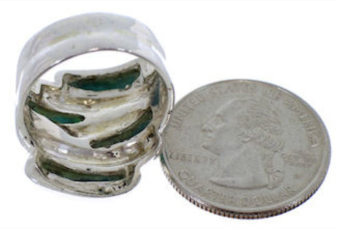 Turquoise Inlay Jewelry Silver Southwestern Ring Size 6-1/2 FX22032