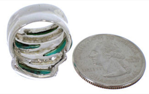 Turquoise Inlay Jewelry Genuine Silver Ring Size 4-3/4 FX22037