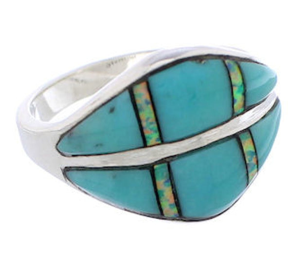 Sterling Silver Jewelry Turquoise Opal Inlay Ring Size 6-3/4 RS44905