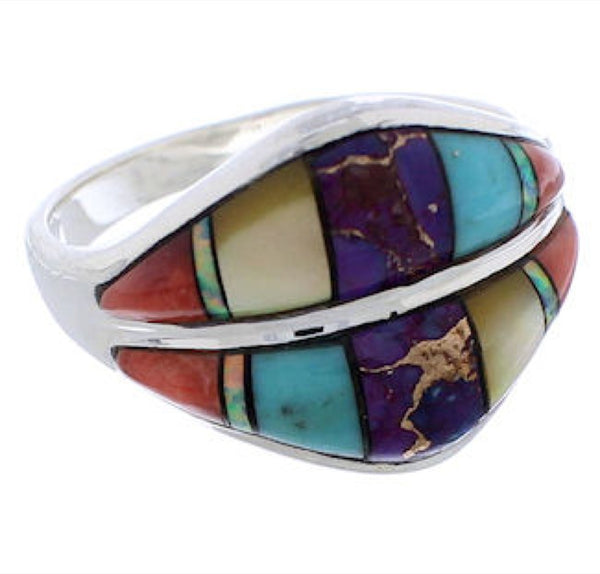 Southwestern Multicolor Sterling Silver Ring Size 7-3/4 MX23398