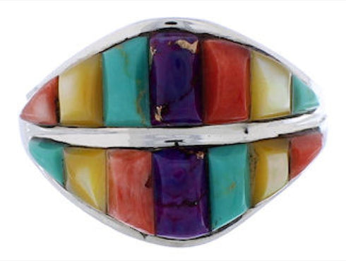 Southwest Sterling Silver Multicolor Jewelry Ring Size 7-3/4 MX23468