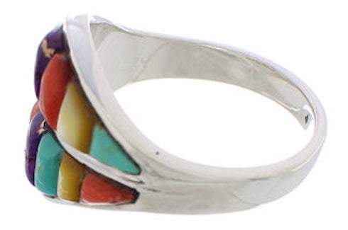 Southwest Sterling Silver Multicolor Jewelry Ring Size 7-3/4 MX23468