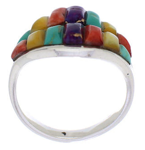 Southwest Sterling Silver Multicolor Jewelry Ring Size 7-3/4 MX23468