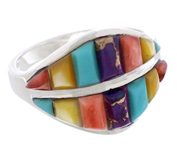 Silver Southwest Jewelry Turquoise Multicolor Ring Size 7-3/4 MX23479