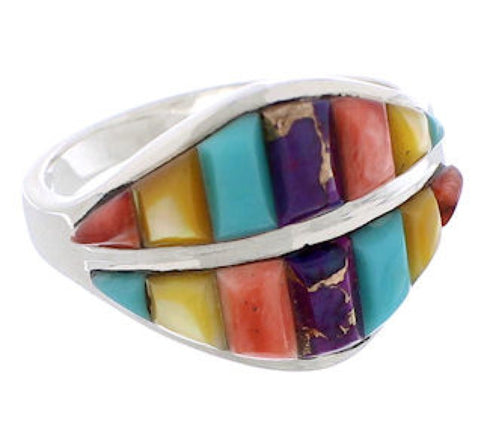Sterling Silver Southwest Turquoise Multicolor Ring Size 8-3/4 MX23482