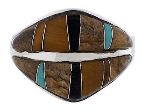 Tiger Eye Jewelry Multicolor Inlay Silver Ring Size 7-1/2 MX23505