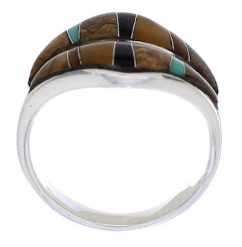 Tiger Eye Jewelry Multicolor Inlay Silver Ring Size 7-1/2 MX23505