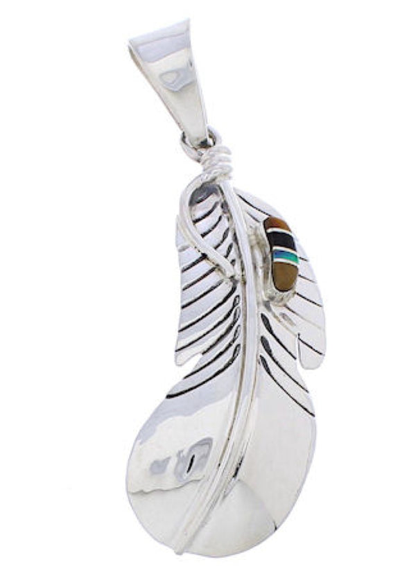 Feather Multicolor Southwestern Jewelry Silver Pendant MX21893