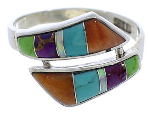 Genuine Sterling Silver Multicolor Inlay Ring Size 8-1/2 VX36326