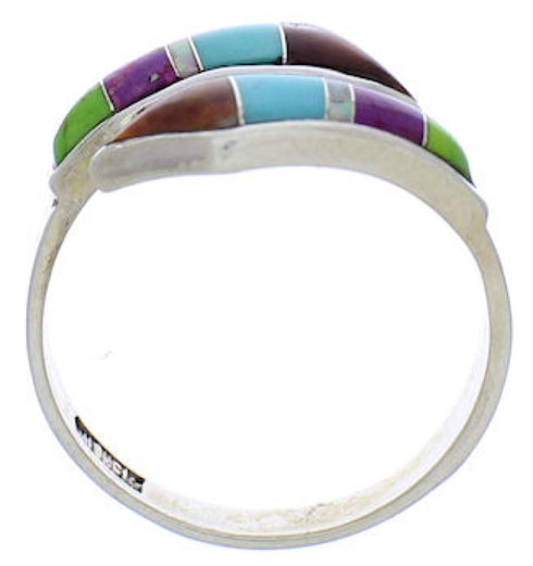 Genuine Sterling Silver Multicolor Inlay Ring Size 8-1/2 VX36326