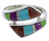 Turquoise Multicolor Inlay Sterling Silver Ring Size 7-3/4 VX36348