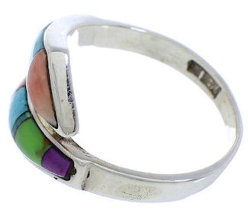 Multicolor Turquoise Inlay Sterling Silver Ring Size 7-1/4 VX36408