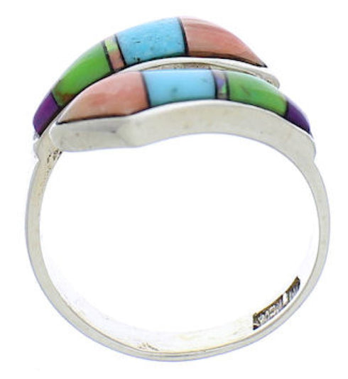 Multicolor Turquoise Inlay Sterling Silver Ring Size 7-1/4 VX36408