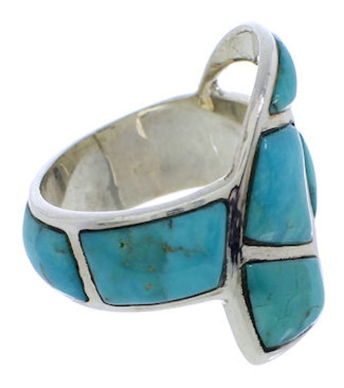 Southwest Turquoise Inlay Silver Ring Size 5-3/4 GS56187