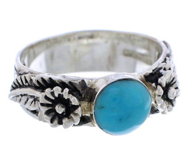 Southwestern Turquoise Sterling Silver Flower Ring Size 8-1/2 TX26970