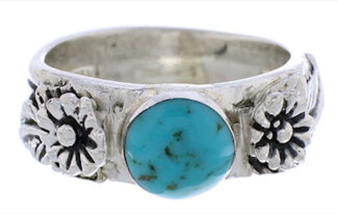 Silver Turquoise Flower Southwestern Jewelry Ring Size 5-3/4 TX26996