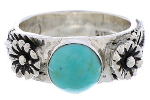 Silver Turquoise Flower Southwestern Jewelry Ring Size 5-3/4 TX27969