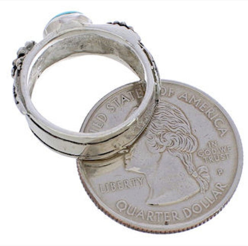 Silver Turquoise Flower Southwestern Jewelry Ring Size 5-3/4 TX27969