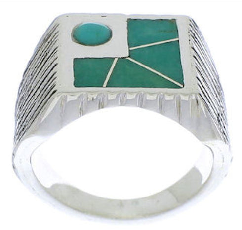 Southwestern Sterling Silver And Turquoise Ring Size 9-1/2 UX33223