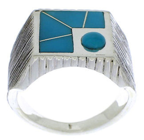 Silver Southwest Turquoise Inlay Ring Size 13 UX33241