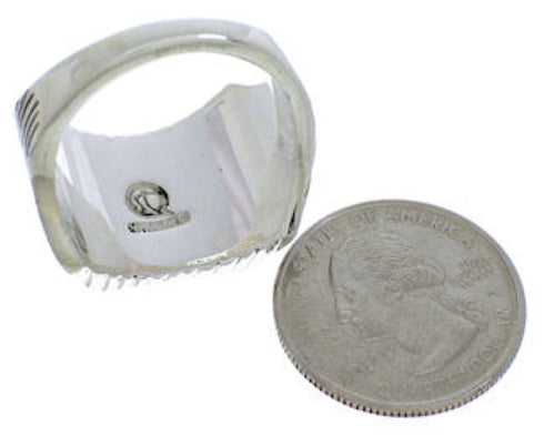 Silver Southwest Turquoise Inlay Ring Size 13 UX33241