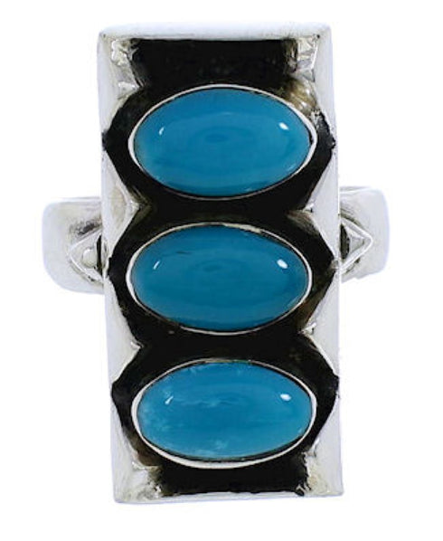 Southwestern Sterling Silver And Turquoise Ring Size 8 UX33263