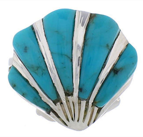 Southwest Silver Turquoise Seashell Ring Size 4-3/4 FX22323