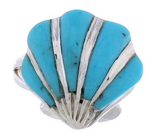 Silver Seashell Southwest Jewelry Turquoise Ring Size 5-1/2 FX22341