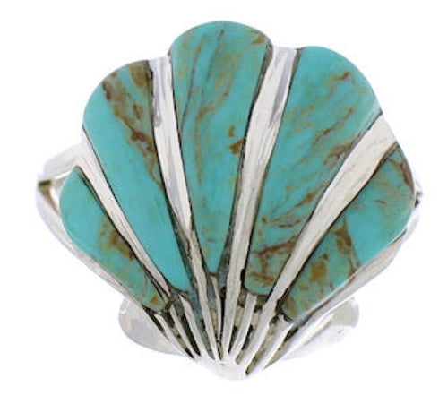 Turquoise Southwest Seashell Silver Ring Size 6-1/2 FX22362