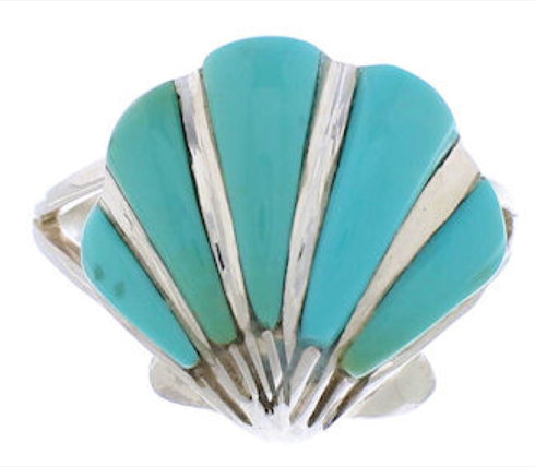 Southwestern Jewelry Seashell Turquoise Silver Ring Size 6-1/4 FX22369