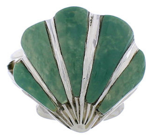Southwest Turquoise Inlay Silver Seashell Ring Size 4-3/4 FX22380