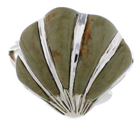 Seashell Silver Turquoise Inlay Ring Size 7-1/2 FX22385
