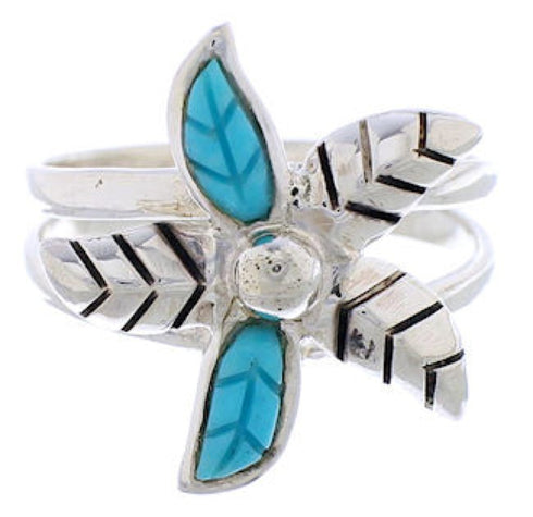 Flower Southwest Turquoise Sterling Silver Ring Size 7-3/4 FX22236