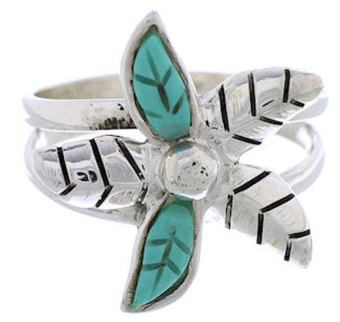 Silver Flower Turquoise Ring Size 7-1/4 FX22251